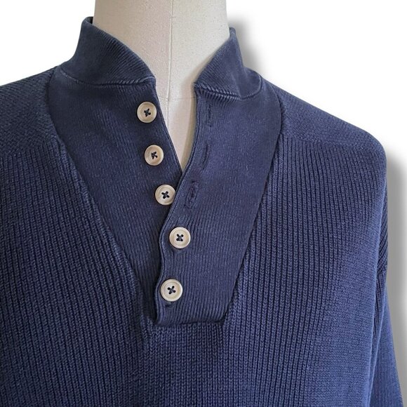 Vintage LL Bean Mens Sweater Sz XL Navy Blue Shawl Collar Cotton Fisherman MiUSA - Picture 3 of 5